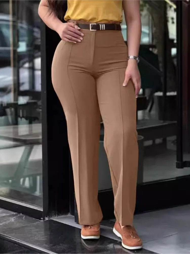 Women's Pants Spring Autumn High Waist Straight Leg Work Pants New Fashion  Solid Long Pants Slim Fit Elegant Pants Female